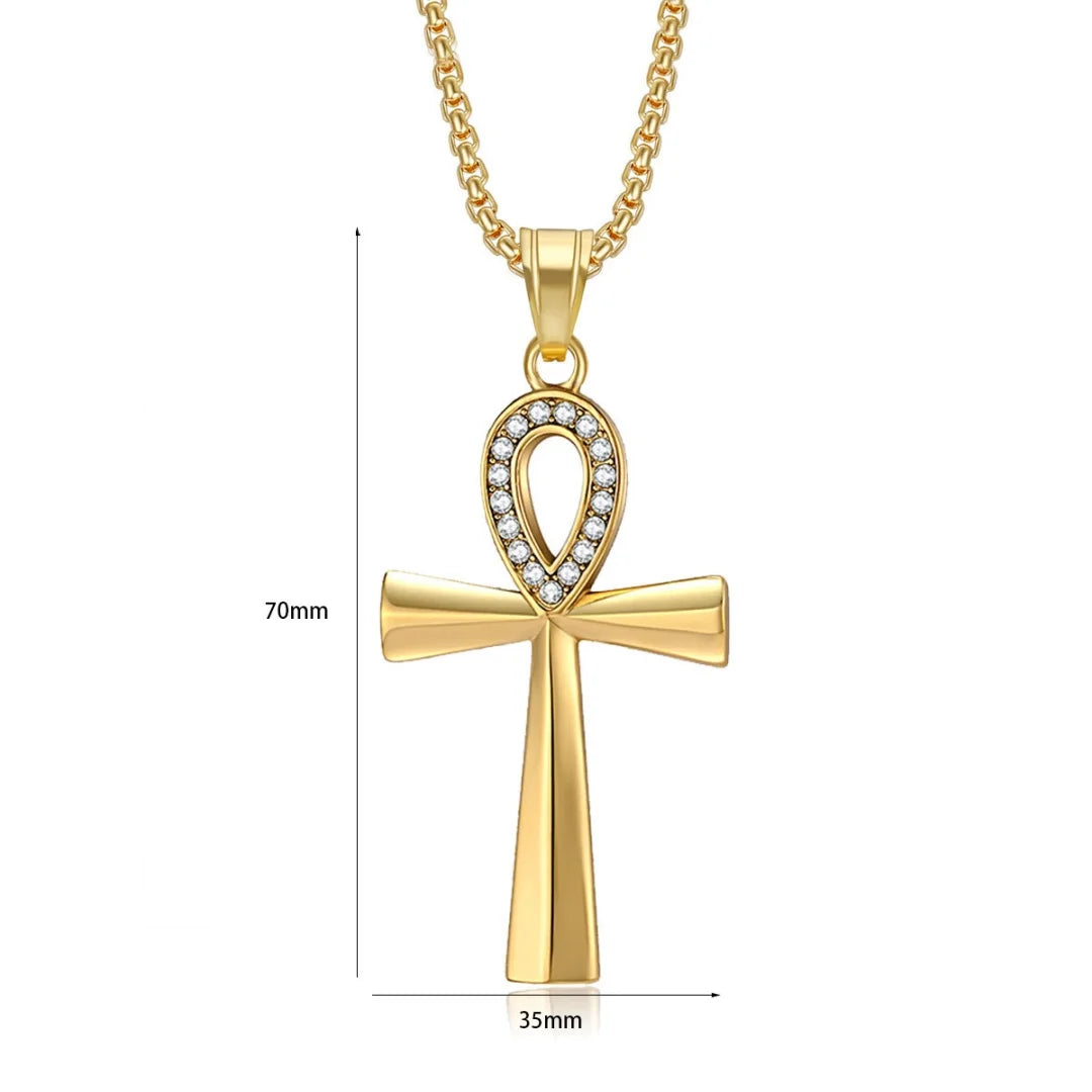 Gold Ankh Cross Pendant – Stainless Steel Key of Life Necklace for Men & Women
