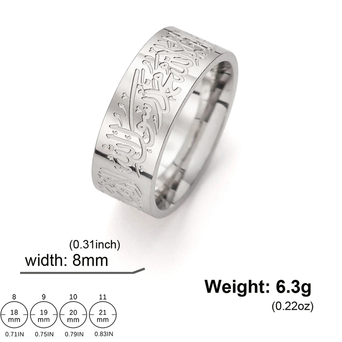 EUEAVAN Muslim Arabic Letter Ring Stainless Steel Islam Allah Prayer Engraved Rings Women Men Religious Amulet Eid Jewelry Gifts