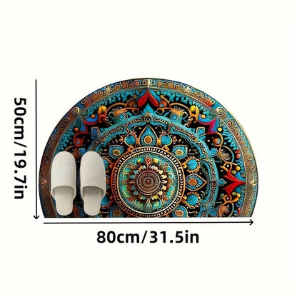 The Mandala Threshold – Bohemian Semi-Circular Entrance Mat