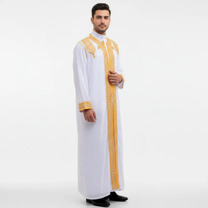 Traditional Arab Men's Robe Thobe Embroidered Dress Middle Eastern Ethnic Jubba Thobes Eid Djellaba Kimono Abaya Thoub Dishdasha