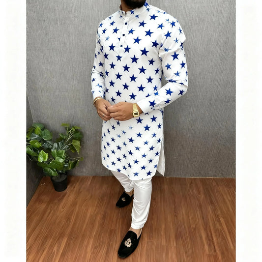 The Bronzed Longline Prayer Shirt – Luxury African-Arab Men's White Robe