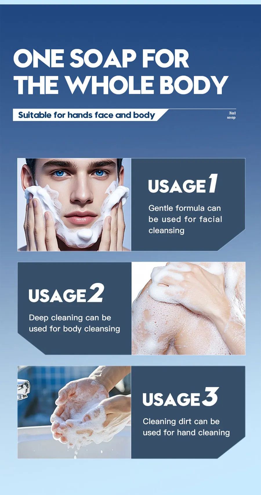Men'S Three In One Bath Perfume Soap Witch Hazel Aloe Moisturizing Oil Control Vegetable Essential Oil Soap Facial Cleanser Hand