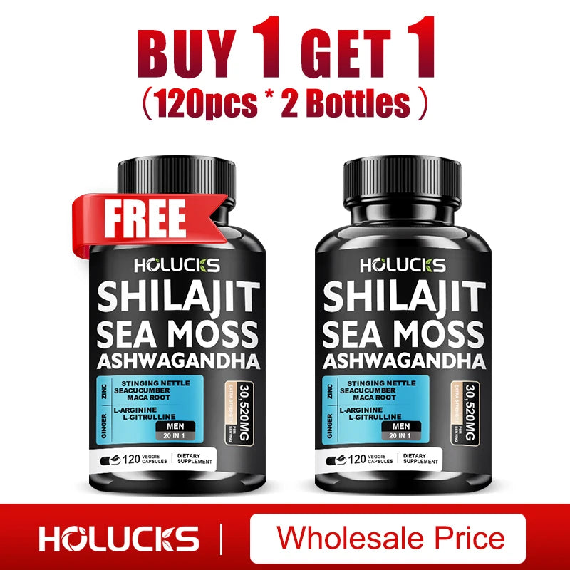 Shilajit +Sea Moss Capsules for Men, Enhance Strength, Energy & Endurance, Improve Immune, Cognitive Boost, Promote Metabolism