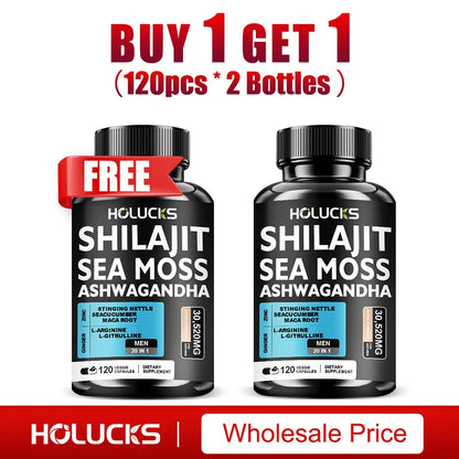 Shilajit +Sea Moss Capsules for Men, Enhance Strength, Energy & Endurance, Improve Immune, Cognitive Boost, Promote Metabolism