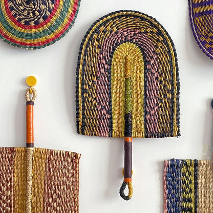 Seaweed woven Nordic hand-woven decoration home wall hanging living room porch background home wall fan pendant