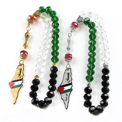 Palestine Map Flag Arabic Letter Car Pendant for Women Men Stainless Steel Silver Color Country Colorful Prayer Beads Jewelry