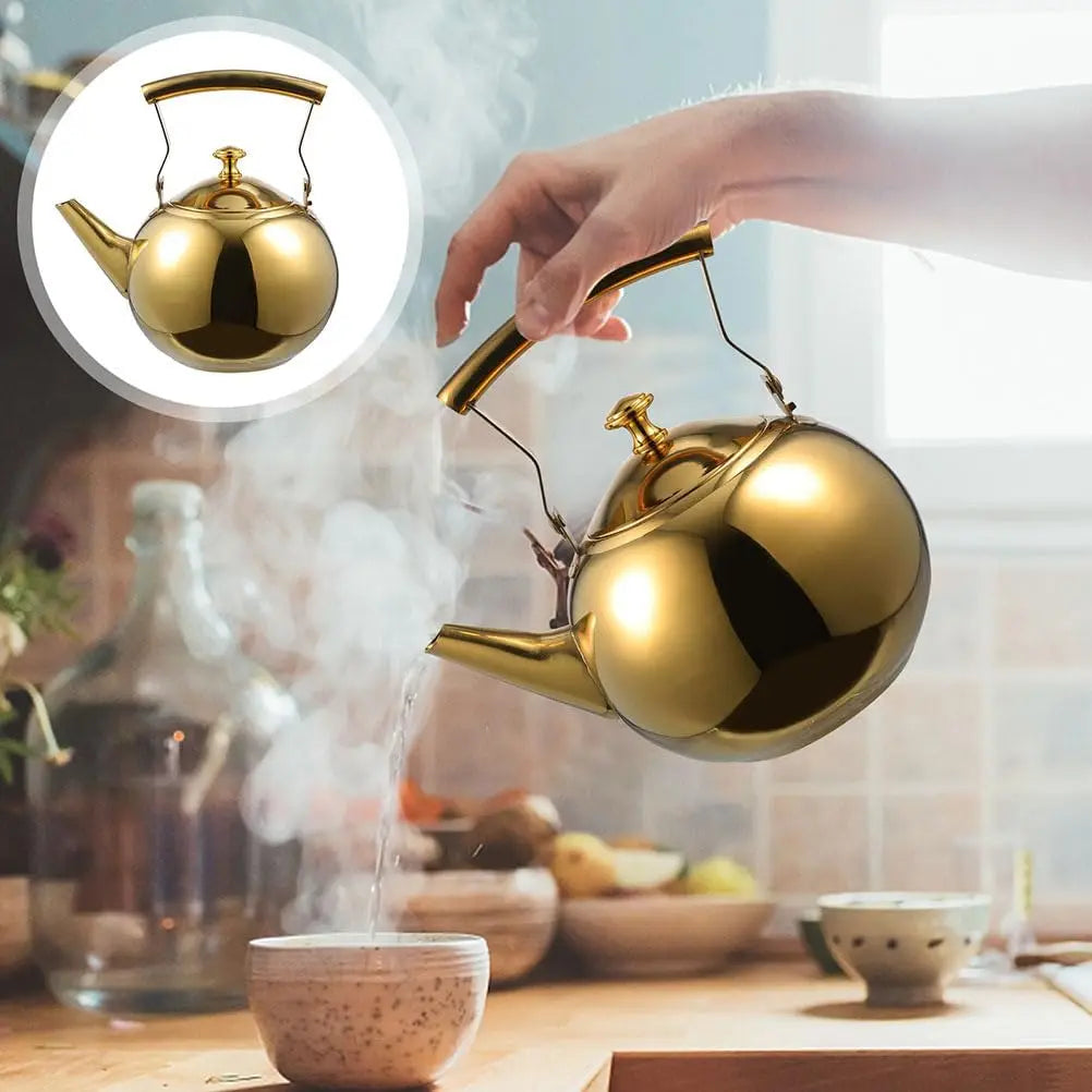 Stove Top Whistling Tea Kettle Stainless Steel Teapot Teakettle for Stove Top Infusers Included Gold 2L