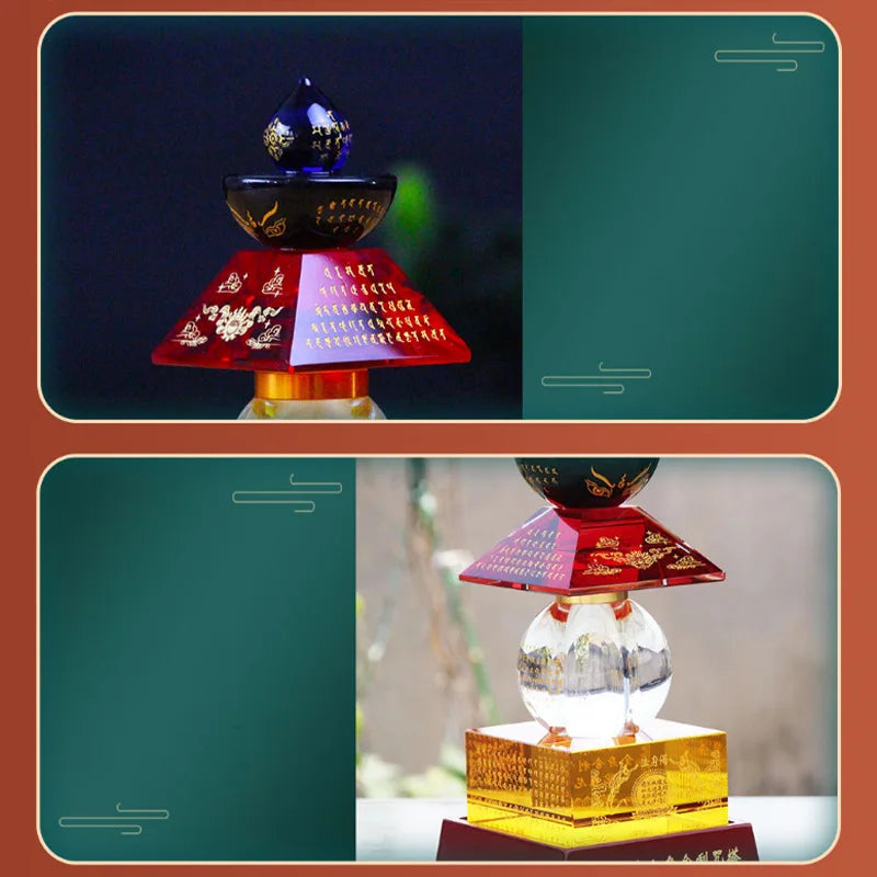 Crystal Prism Glass Laser Buddhism Sutra Scriptures Five-story Stupa Tower Dagoba Sarira Crafts Meditation Healing Decor