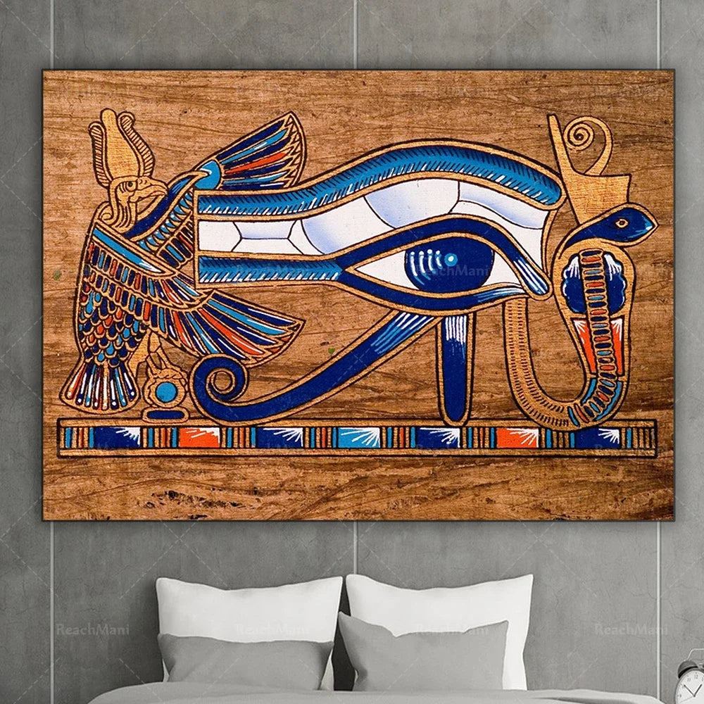 Nefertari, Horus & Ra Canvas Print – Egyptian Mural Art, Contemporary Pharaoh Decor