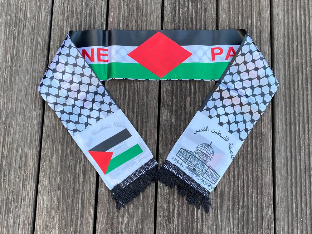 xvggdg   14*130cm   Palestine flag Custom Scarf palestine national day Scarf Printing Satin Palestinian Scarf