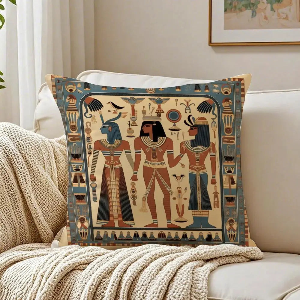 Pharaoh Cushion Cover – Egyptian Art Pillowcase, Anti-Dustmite Sofa Decor
