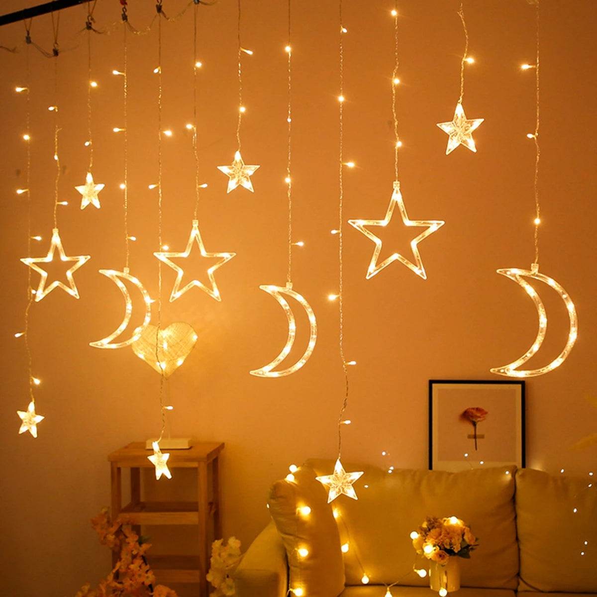 Moon Star Led Curtain Garland String Light EID Mubarak Ramadan Decorations 2025 Home Decor Islam Muslim Event Party Supplies
