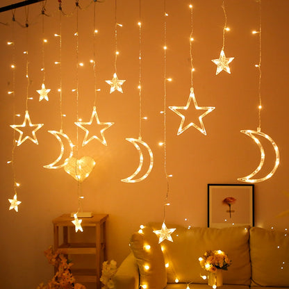 Moon Star Led Curtain Garland String Light EID Mubarak Ramadan Decorations 2025 Home Decor Islam Muslim Event Party Supplies