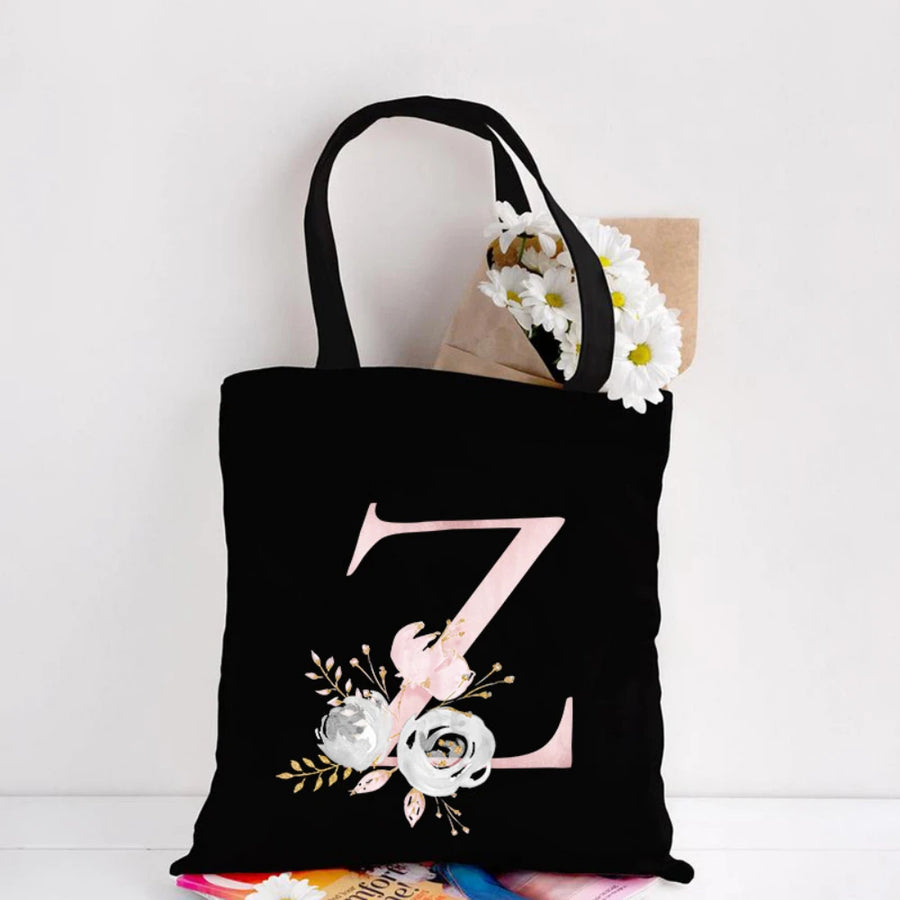 Her Letter, Her Bloom – Personalized Floral Initial Canvas Tote