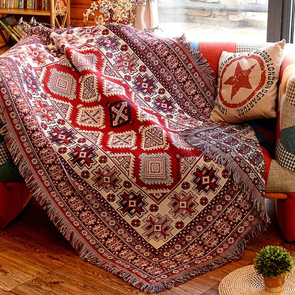 Retro Plaid Winter Cotton Linen Woven Line Blanket Sofa Towel Knit Thickened Warm Pad Mat Bohemian Boho Throw Travel Bedspread