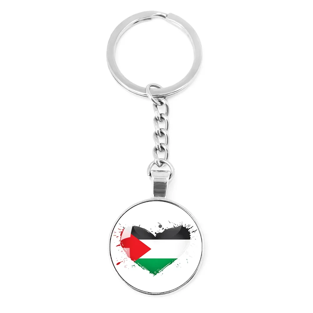 Personalized Art Patterns  Palestine Nation Flag Emblem 25mm Glass Cabohcon Keychain Key Rings for Women Men Jewelry Gift