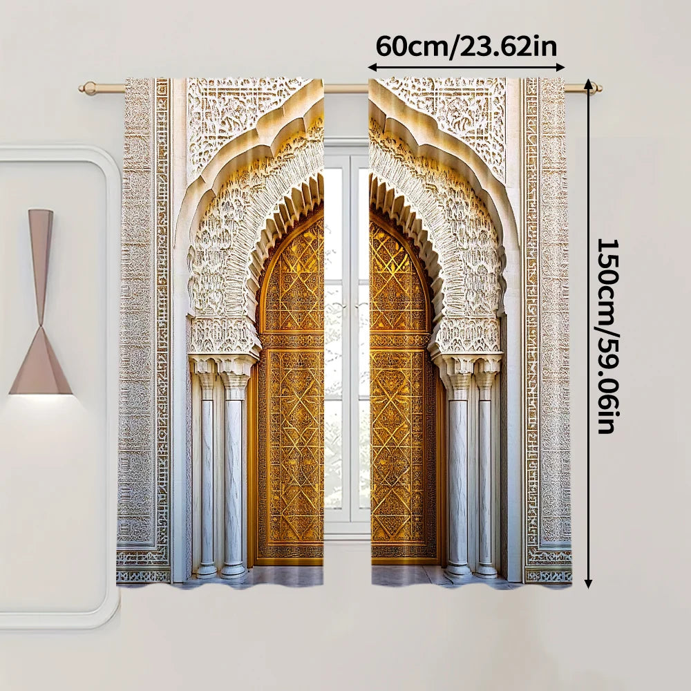 Moroccan Palace Gate Curtains – 2-Piece Spring/Summer Drape, Middle Eastern Architecture Print