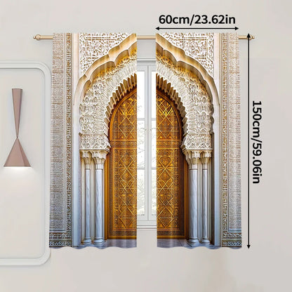 Moroccan Palace Gate Curtains – 2-Piece Spring/Summer Drape, Middle Eastern Architecture Print
