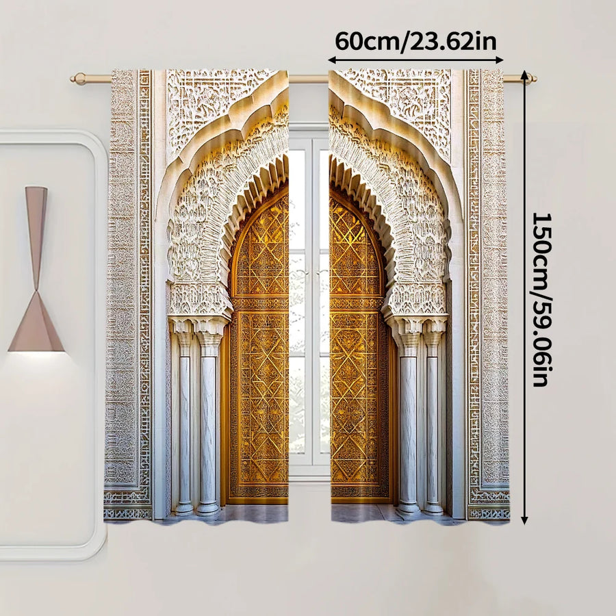 Moroccan Palace Gate Curtains – 2-Piece Spring/Summer Drape, Middle Eastern Architecture Print