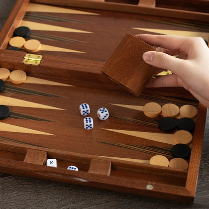 Solid Wood Backgammon Set Educational Family Board Game Leisure Entertainment