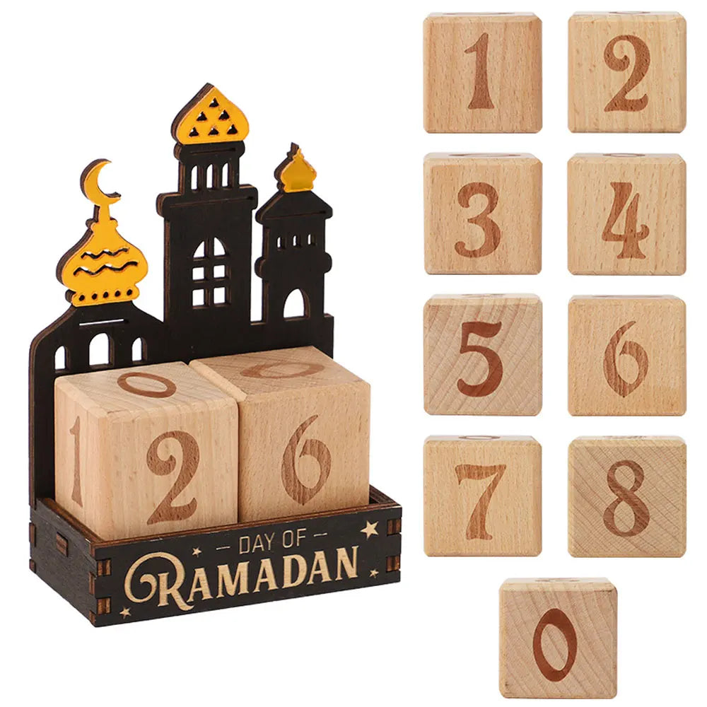 Wooden Ramadan Countdown Calendar Ornament Eid Mubarak Calendar Blocks Decoration for Home Islamic Muslim Party Supplies Gifts