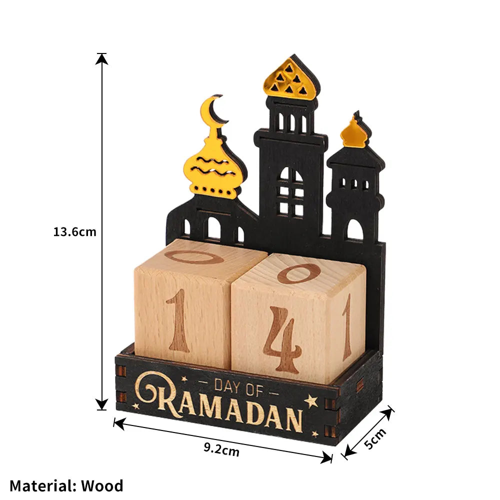 Wooden Ramadan Countdown Calendar Ornament Eid Mubarak Calendar Blocks Decoration for Home Islamic Muslim Party Supplies Gifts