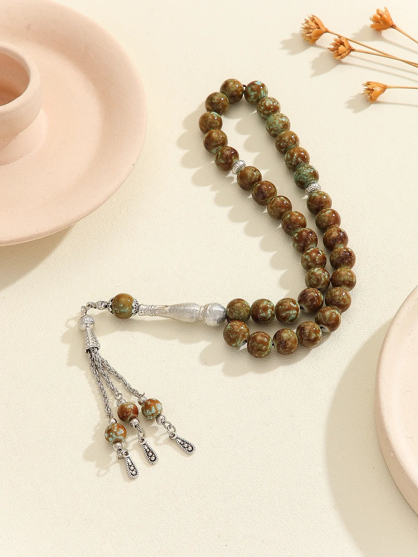 Colorful Islamic Prayer Beads with Metallic Tassel, Muslim Glass Tasbih Bracelet for Ramadan Valentine's Thanksgiving Gift Idea