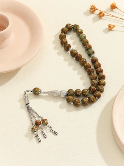 Colorful Islamic Prayer Beads with Metallic Tassel, Muslim Glass Tasbih Bracelet for Ramadan Valentine's Thanksgiving Gift Idea