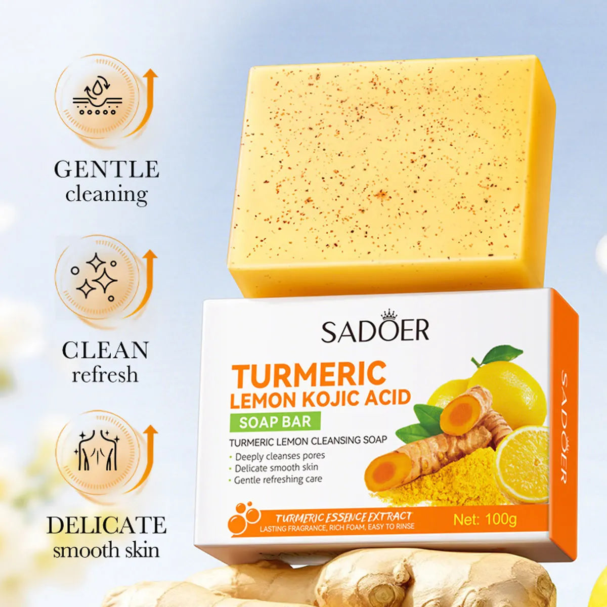 2Pcs/Turmeric Lemon Kojic Acid Deep Cleaning Scrub Soap For Oil Control Acne Removal, Brightening Plant Essential Oil Soap
