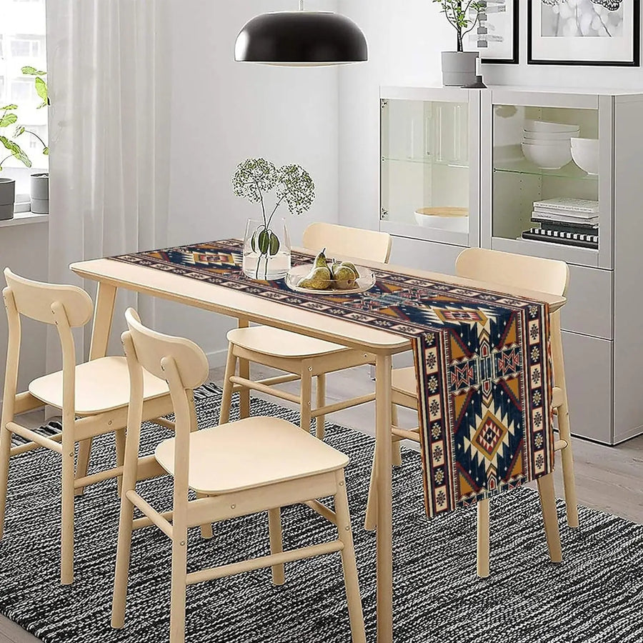 The Aztec Linen – Boho Abstract Geometric Table Runner