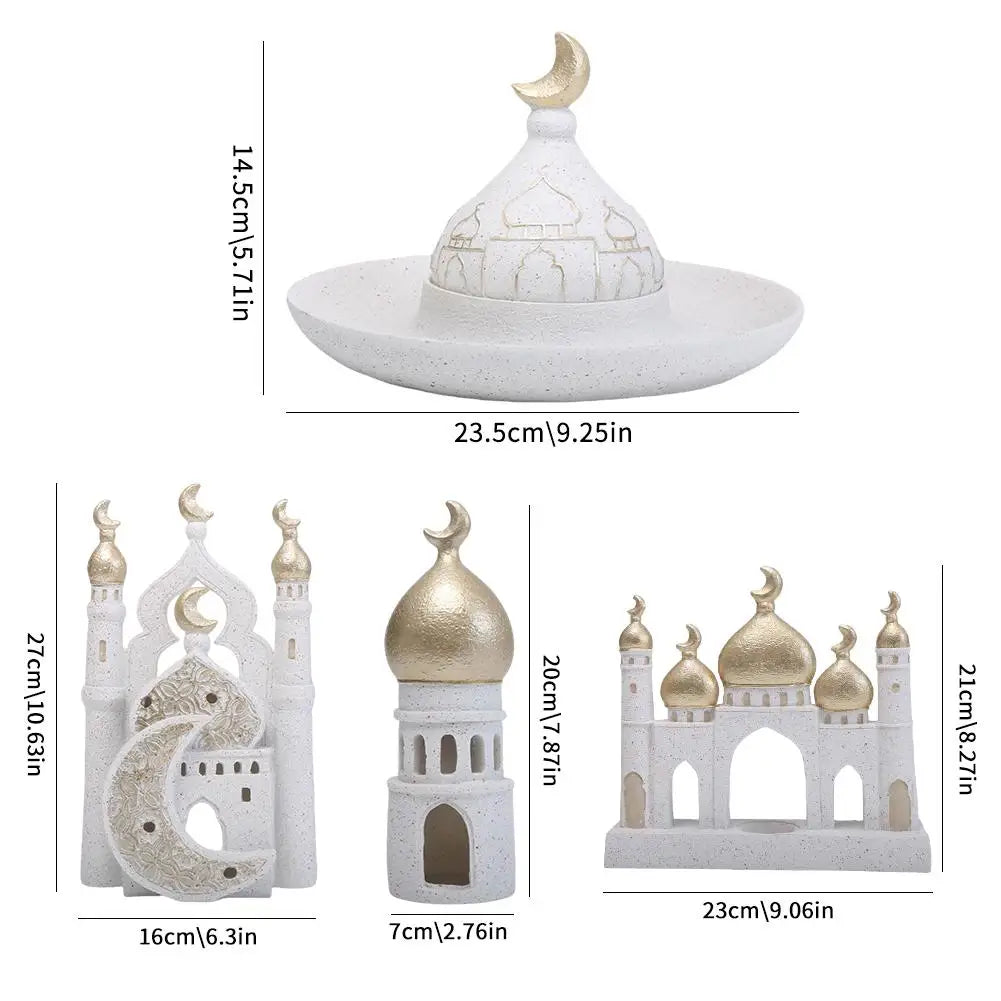 Ramadan Ornaments Resin Material Mosque Islamic Castle Statue Family Tabletop Atmosphere Decoration Architectural Table Decor