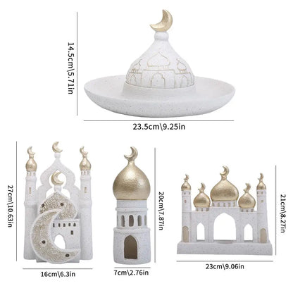 Ramadan Ornaments Resin Material Mosque Islamic Castle Statue Family Tabletop Atmosphere Decoration Architectural Table Decor