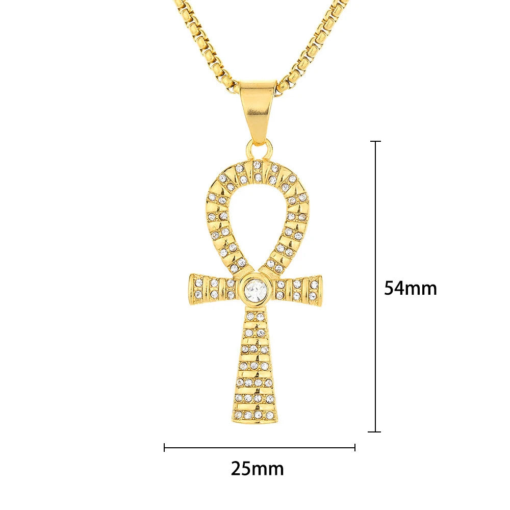 Gold Ankh Cross Pendant – Stainless Steel Key of Life Necklace for Men & Women