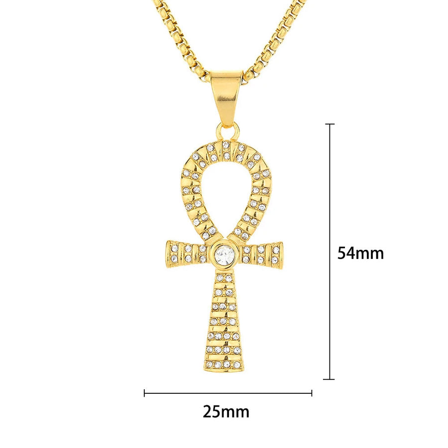 Gold Ankh Cross Pendant – Stainless Steel Key of Life Necklace for Men & Women