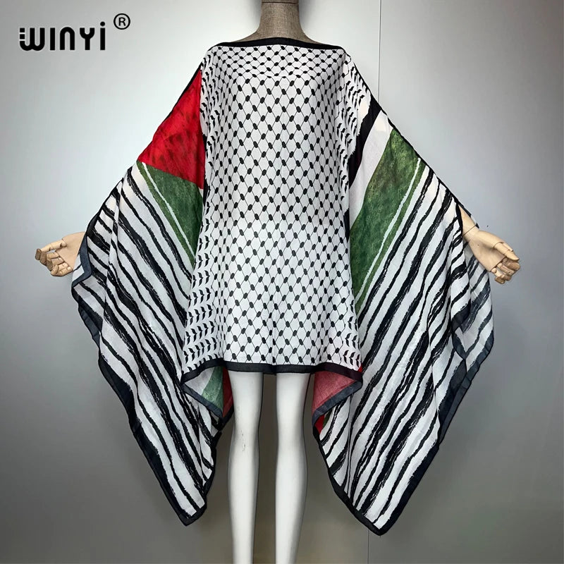 WINYI print abaya muslim summer fashion Party dress Beachwear Africa Lady kaftan holiday Female Beach Cover Up Robe