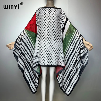 WINYI print abaya muslim summer fashion Party dress Beachwear Africa Lady kaftan holiday Female Beach Cover Up Robe