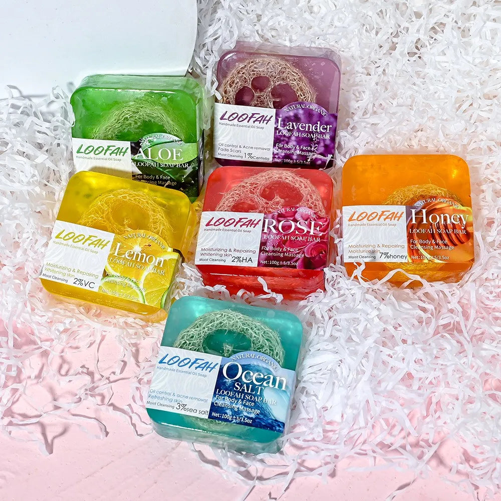 loofah Coconut essential oil soap, added with glutathione, suitable for cleaning and moisturizing the whole body, rich, delicate