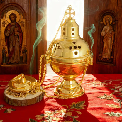 New2026 Eastern Orthodox Church Censer With Bells Gold Plated Hanging Incense Burner Church Home Decoration Orthodox Censer Gift