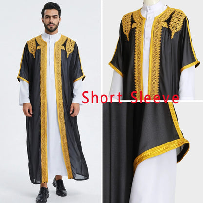 Traditional Arab Men's Robe Thobe Embroidered Dress Middle Eastern Ethnic Jubba Thobes Eid Djellaba Kimono Abaya Thoub Dishdasha