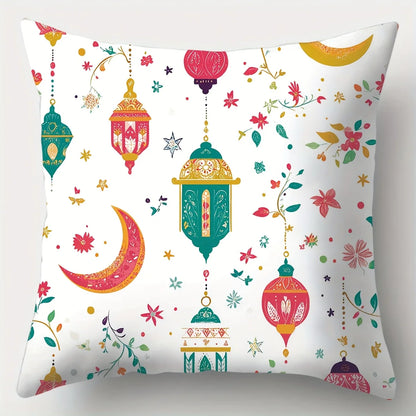 4Pc Bohemian Ramadan Lantern Throw Pillow Covers with Crescent Moon Floral Leaf Print Cushion Cases for Sofa Living Room Bedroom