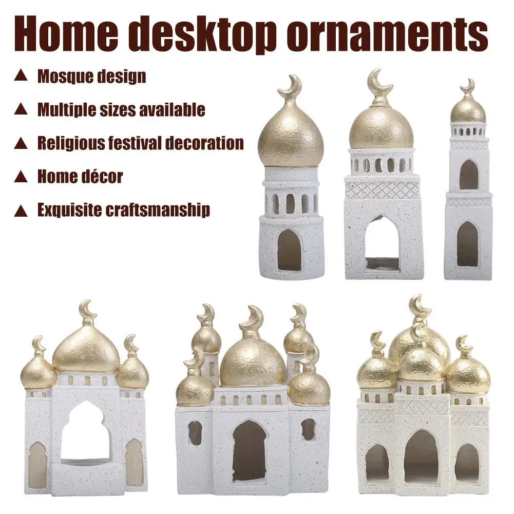 Ramadan Ornaments Resin Material Mosque Islamic Castle Statue Family Tabletop Atmosphere Decoration Architectural Table Decor