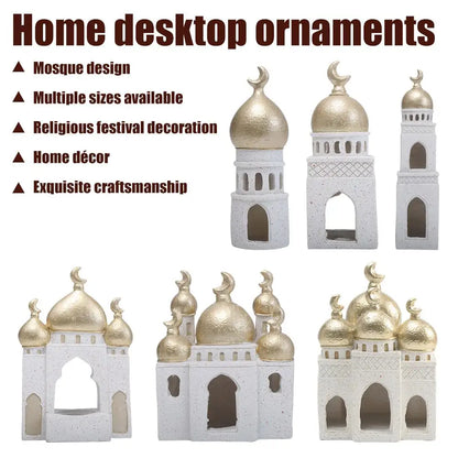 Ramadan Ornaments Resin Material Mosque Islamic Castle Statue Family Tabletop Atmosphere Decoration Architectural Table Decor
