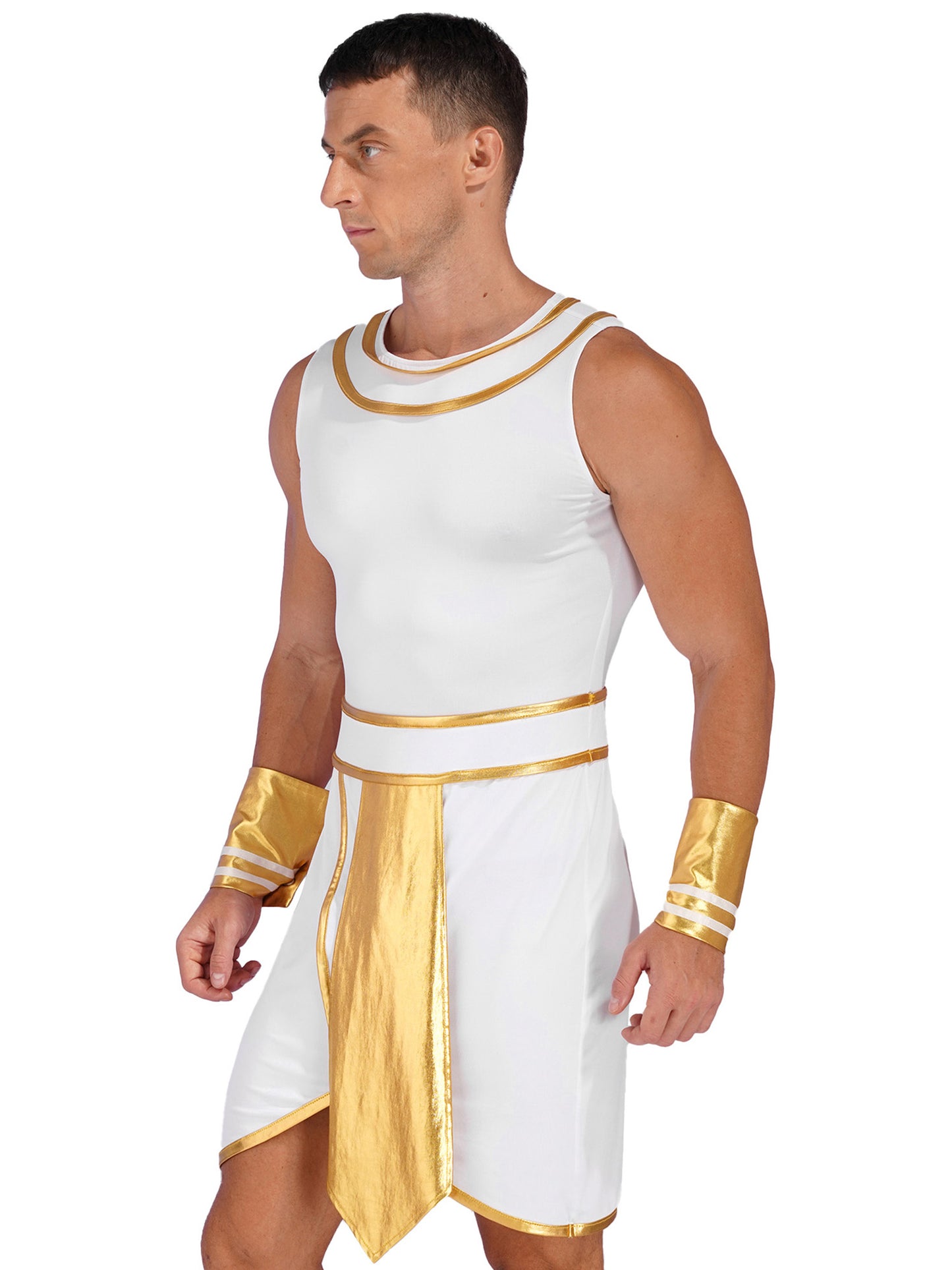 Pharaoh & Spartan Robe Costume – Men's Egyptian God Cosplay with Cuffs