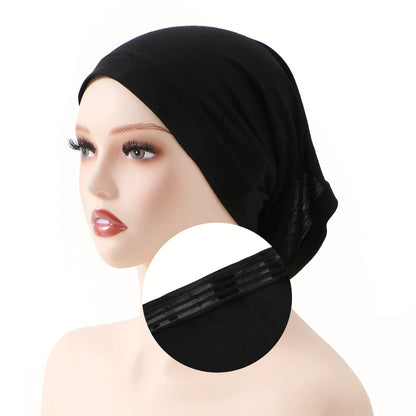 New Muslim Women Non-Slip Hijab Caps Undercap Solid Color Elastic Band Beanie Hat Adjustable Bonnet Hat Inner Cap Bandana Turban