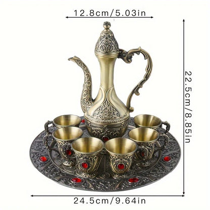 6-Piece Turkish Coffee Set – Vintage Metal Pot & Cups, Luxury Serving Collection