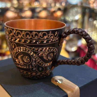 Vintage Pure Copper Coffee Mug,Breakfast Milk Cup,Friends Unique Gifts Handcrafted Carving Art Texture Home Tea Cup Tableware