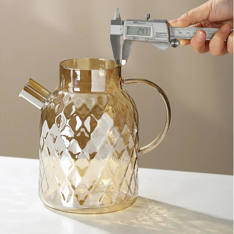 Glass Tea Kettle with Bamboo Lid – Removable Filter, 1-1.8L for Loose Leaf & Fruit Tea