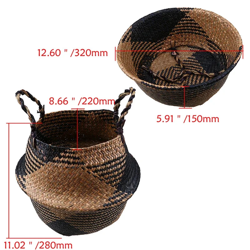 WHISM Handmade Seagrass Storage Basket Flower Pot Rattan Container Toys Organizer Holder Laundry Basket Home Decor Dropshipping