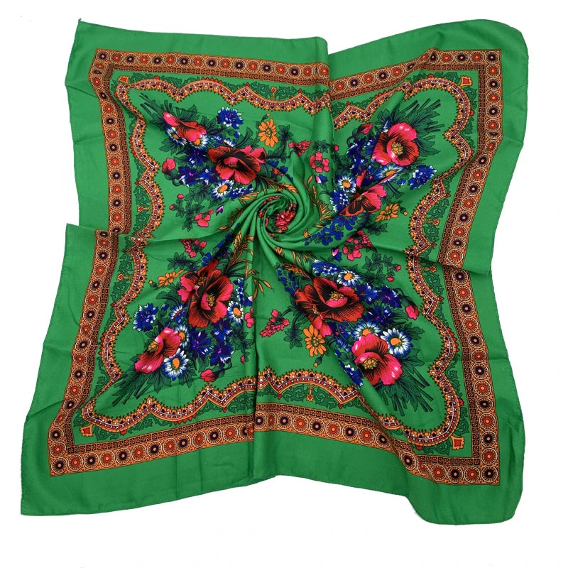 Babushka Bloom – 70cm Retro Floral Square Headscarf for Women