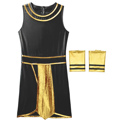 Pharaoh & Spartan Robe Costume – Men's Egyptian God Cosplay with Cuffs